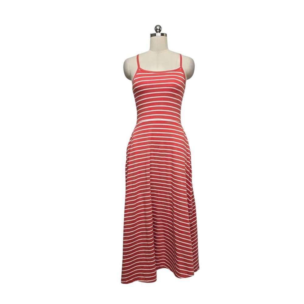 Pact Organic Cotton Striped Maxi Dress Red White Sleeveless Racerback Size Small